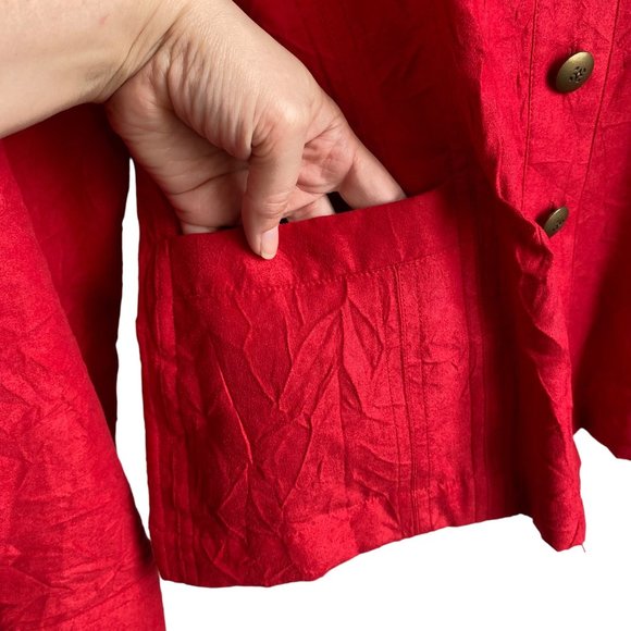 Women's Vintage Multiples red crepe gold button jacket blazer sz M - Picture 4 of 9